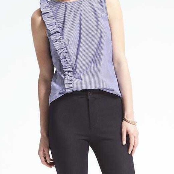 Banana Republic Blue Sleeveless Ruffle Shirt - Picture 3 of 7